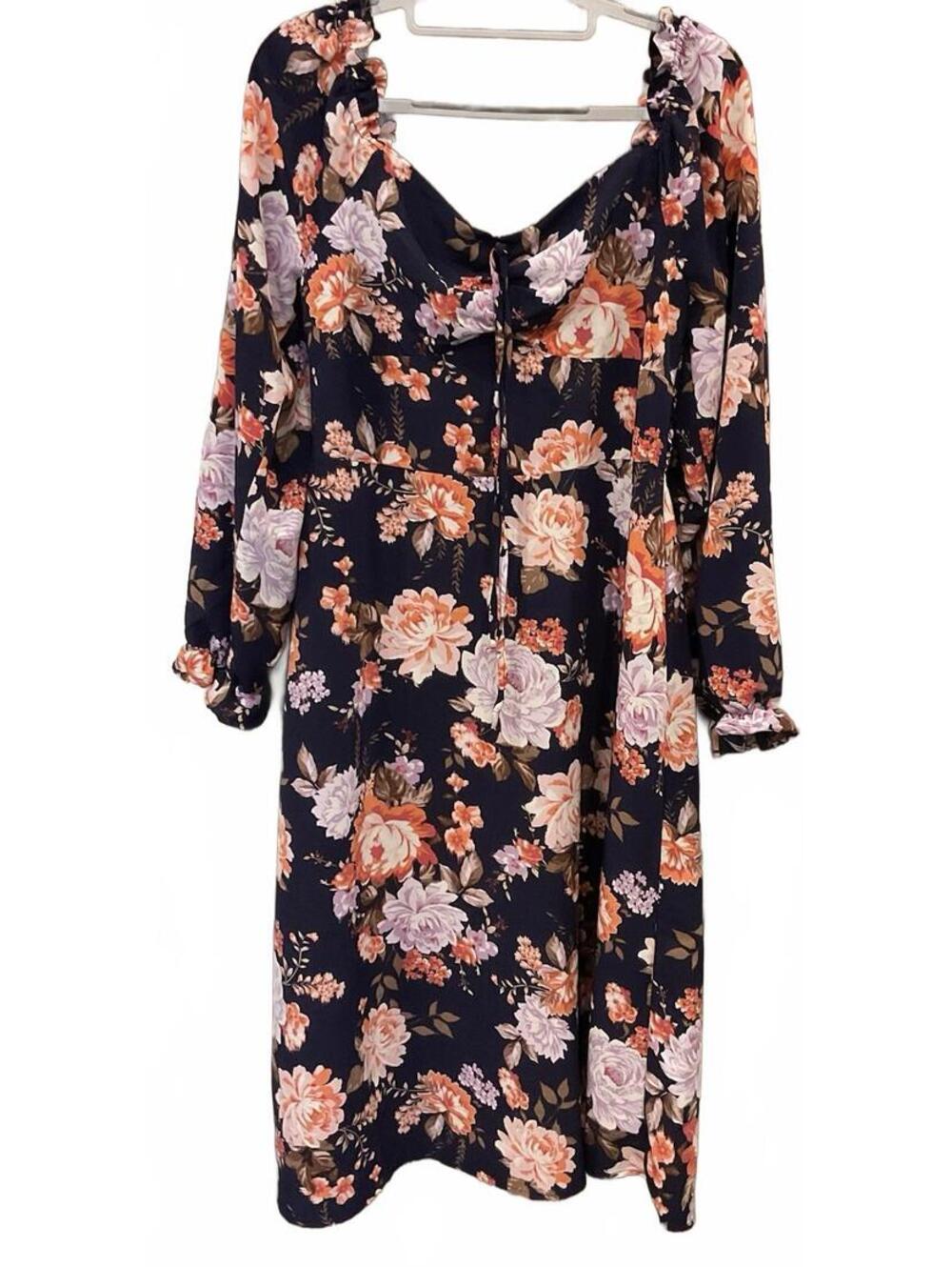 Love & Piece Collective Womens Cold Shoulder Long Sleeve Blue/floral Dress Large